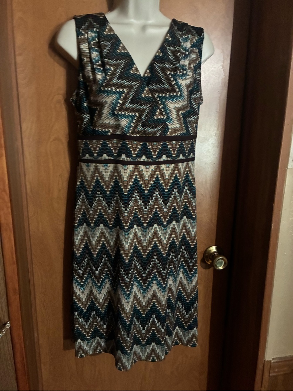 Studio I Chevron Midi Dress in Teal and Brown
